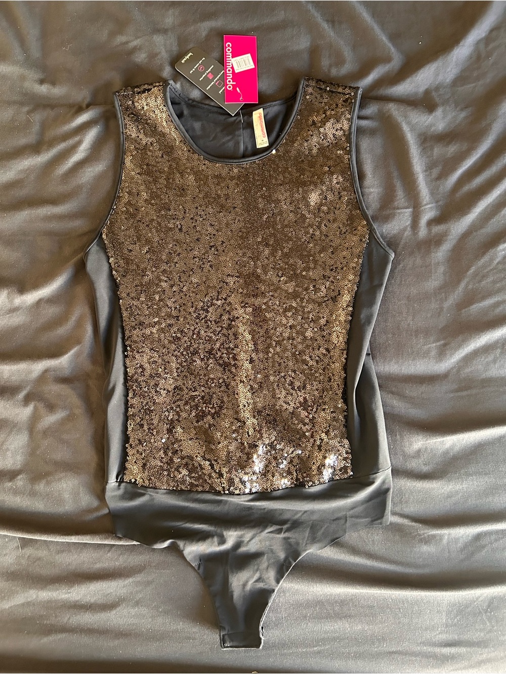 NWT Commando Black Sequin Sleeveless Bodysuit Top - Picture 3 of 6